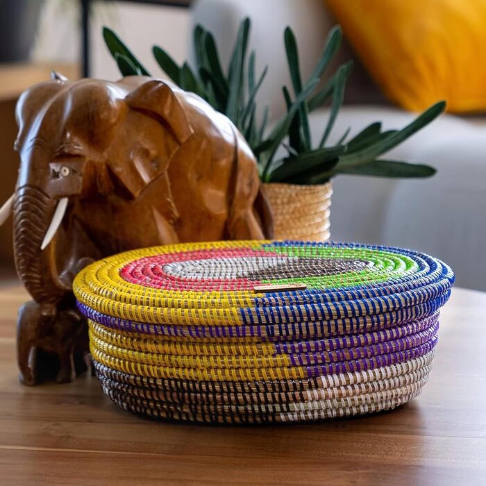 Плетений кошик для зберігання YAADU з кришкою полиця-кошик, хлібниця, органайзер, багатофункціональна полиця-кошик, коробка для зберігання іграшок, косметики, круглий хлібник, модель Yama (різнокольоровий)