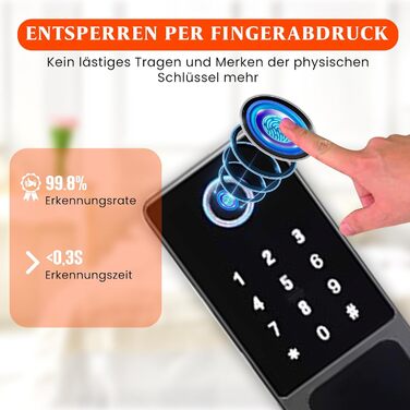 Електронний дверний замок Smart Lock - дверний замок із кодом, відбиток пальця дверного замка, додаток, картка та ключ, водонепроникний дизайн, автоматичний замок, для дверей товщиною 30-60 мм