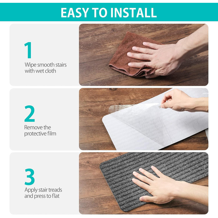 Килимки для сходів ToStair, 76смx20см (15 шт. ) протиковзкі сходові накладки для дерев'яних сходів, килимок для захисту сходів в п