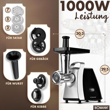 М'ясорубка 1000 Вт з насадкою для печива та пісочного тіста електрична м'ясорубка 3 металеві диски вперед/назад м'ясорубка з ковба