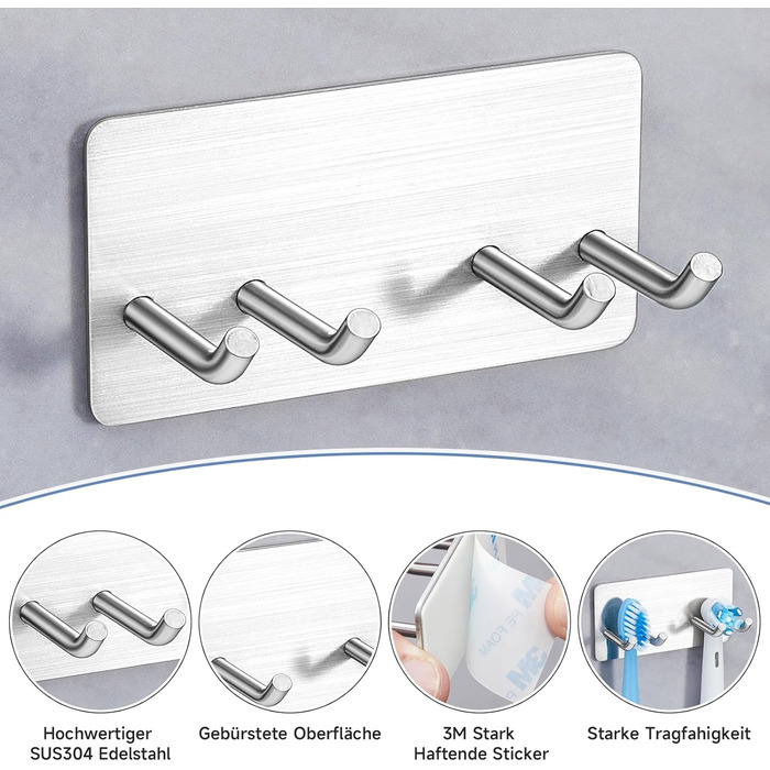 Тримач для зубної щітки YYBO Настінний тримач для зубної щітки Тримач для електричної зубної щітки Тримач головки щітки з нержавіючої сталі, Тримач для електричної зубної щітки без свердління, Багатофункціональний гачок для ванної кімнати