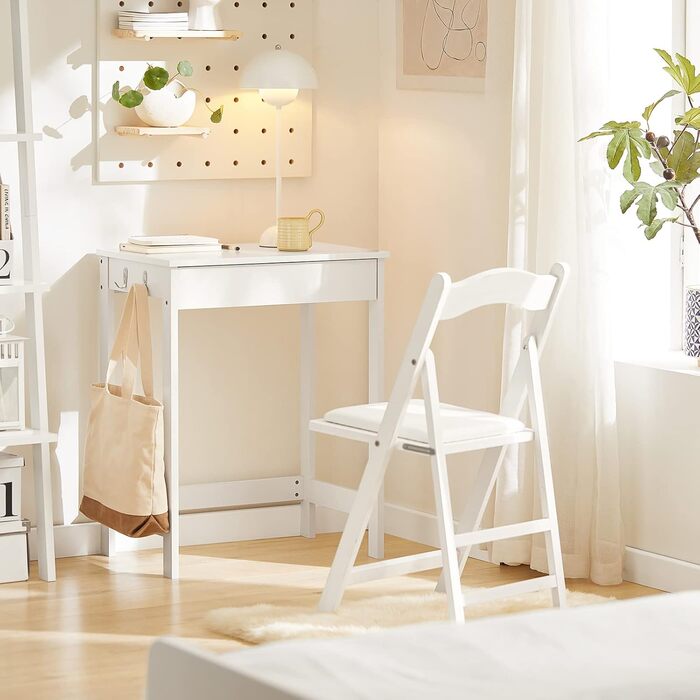 Компактний комп&39ютерний стіл SoBuy з 1 шухлядою та 2 гачками, невеликий столик для домашнього офісу, робочий стіл, меблі для ПК, для навчання, білий колір, 60x77x40 см, FWT43-W