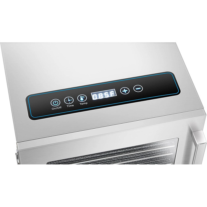 Дегідратор з нержавіючої сталі з регулятором температури (30-90C) Таймер на 24 години Drrer Дегідратор Сушарки для фруктів Дегідратор для фруктів і м'яса Система циркуляції повітря на 360 Цифровий дисплей 6 поверхів