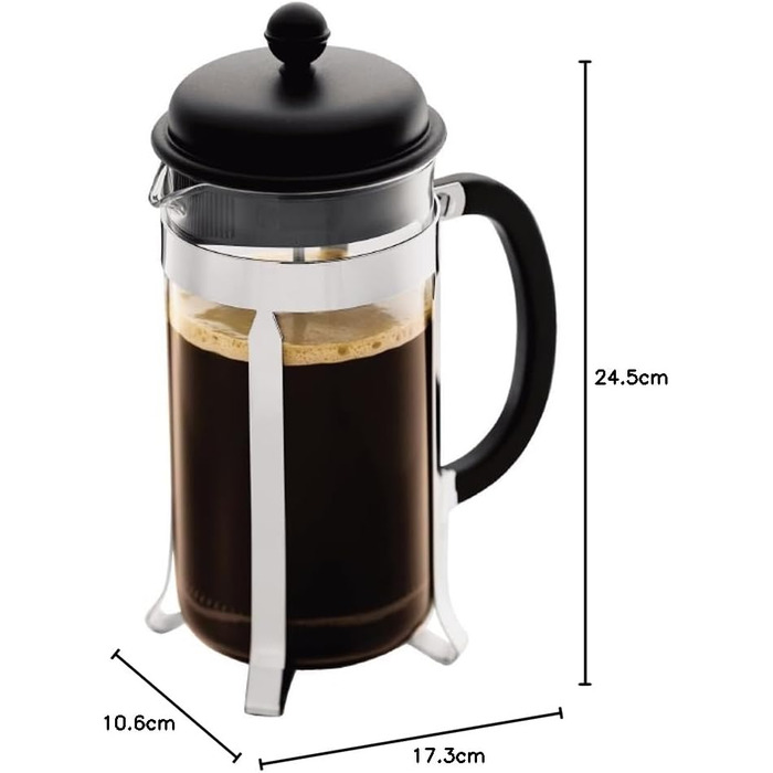 Кавоварка Bodum 1918-01 CAFFETTIERA (система французької преси, постійний фільтр з нержавіючої сталі, 1,0 літра) чорний 1.0 л Чорний