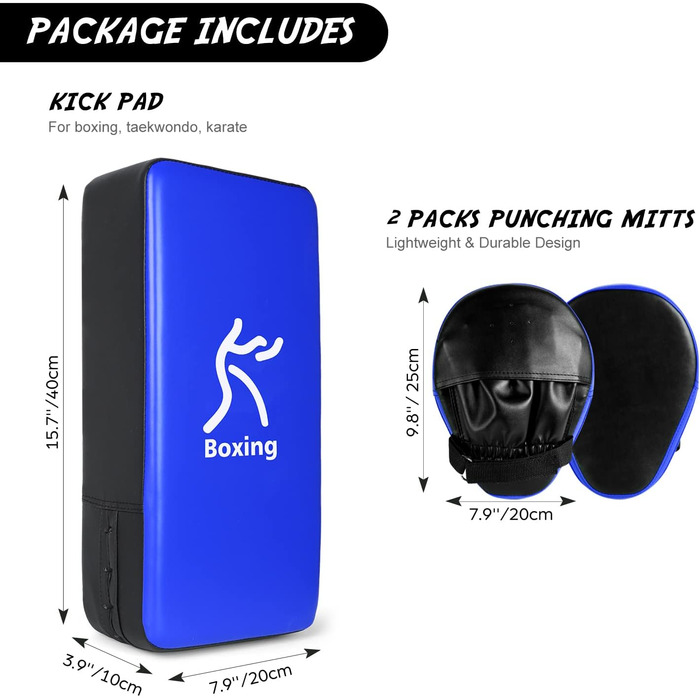 Набір накладок на руки Odoland 2-в-1 з PU-накладками для боксерської груші, боксу, кікбоксингу, тренувань з боксу, бойових мистецтв, тайського кікбоксингу, синього кольору