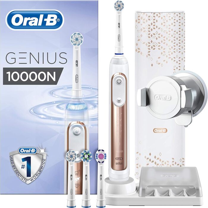 Електрична зубна щітка Oral-B Genius 10000N, з допоміжним захистом ясен і дорожнім кейсом преміум-класу, рожеве золото