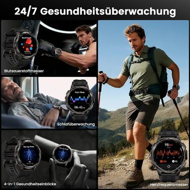 Розумний годинник KOSPET TANK T4C для чоловіків зі світлодіодним підсвічуванням, 1,5-дюймовим AMOLED-дисплеєм, дводіапазонним GPS та компасом, наддовгим часом автономної роботи, цілодобовим відстеженням серцевого ритму та сну, водонепроникністю до 50 м, д