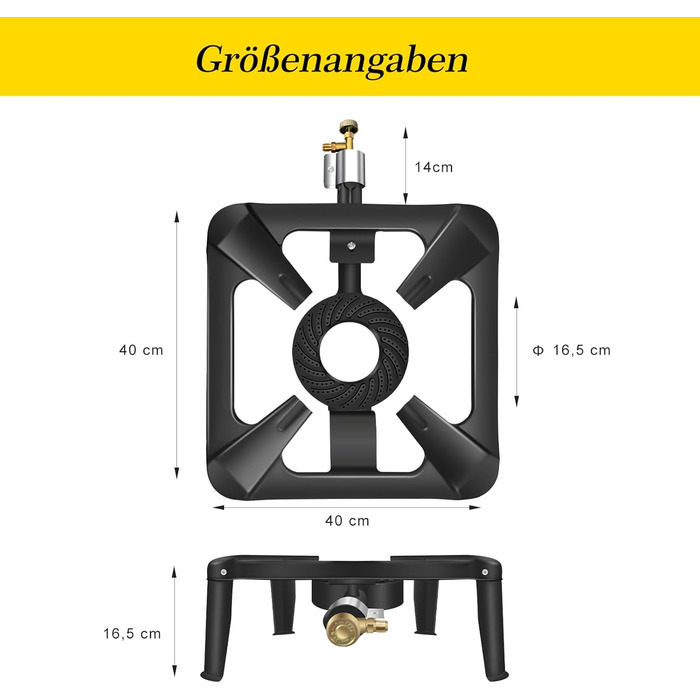 Газова плита BACOENG 10 кВт, 4-нога кемпінгова плита Wok, включаючи шланг 1,5 м та регулятор тиску 50 мбар, 4-нога газова плита для кемпінгу та використання на свіжому повітрі