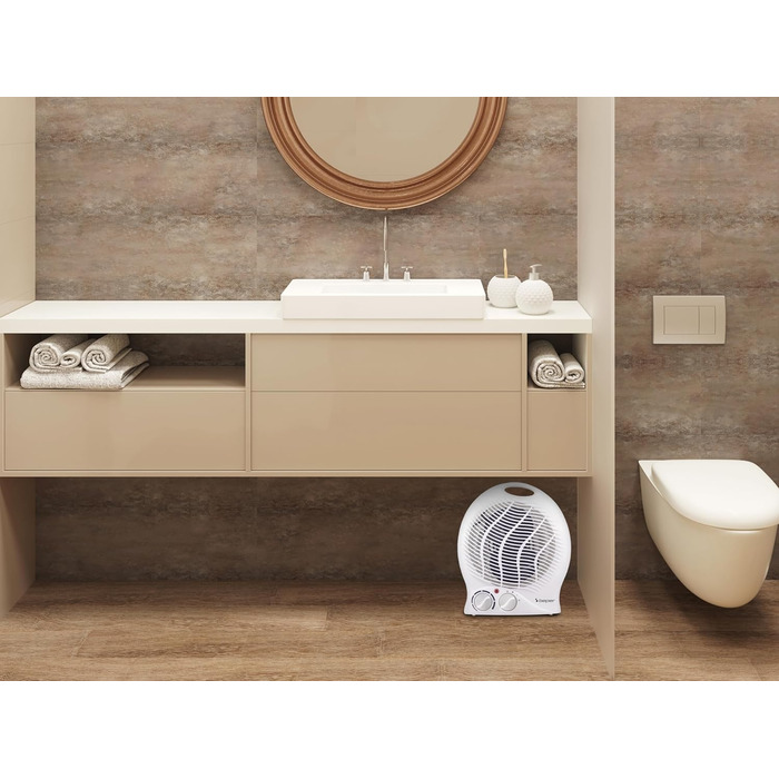 Тепловентилятор BEPER P203TER202, 2000 Вт, 2 рівні потужності, компактний вентилятор з регульованим термостатом, еко-режимом та автоматичним вимкненням, білий