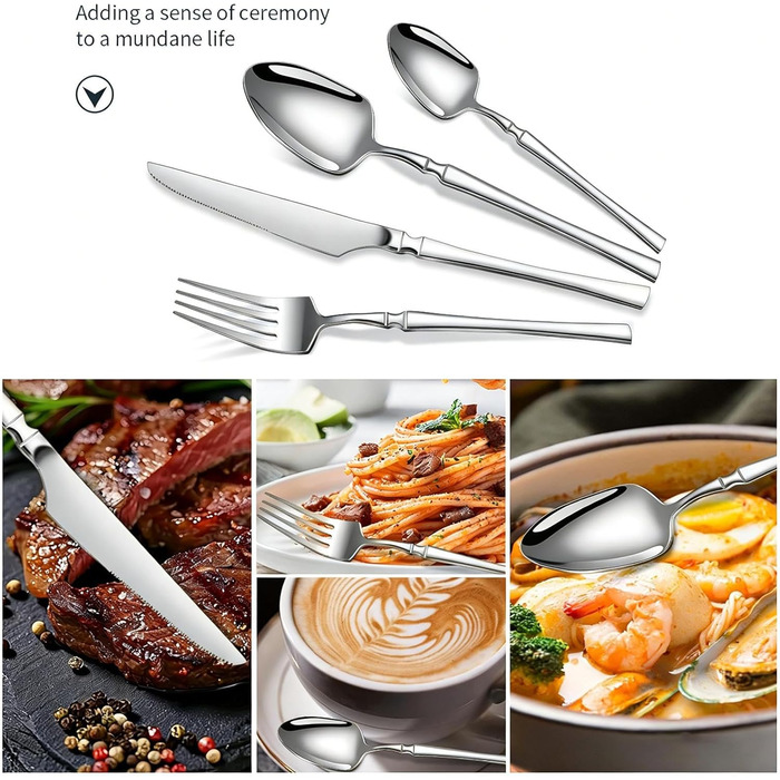 Набір столових приборів Багаторазові столові прибори, набір посуду з 16 предметів з нержавіючої сталі для дому, кухні, квартири, обідньої перерви, приготування їжі, обіду, подорожей, кемпінгу, їжі, стейку