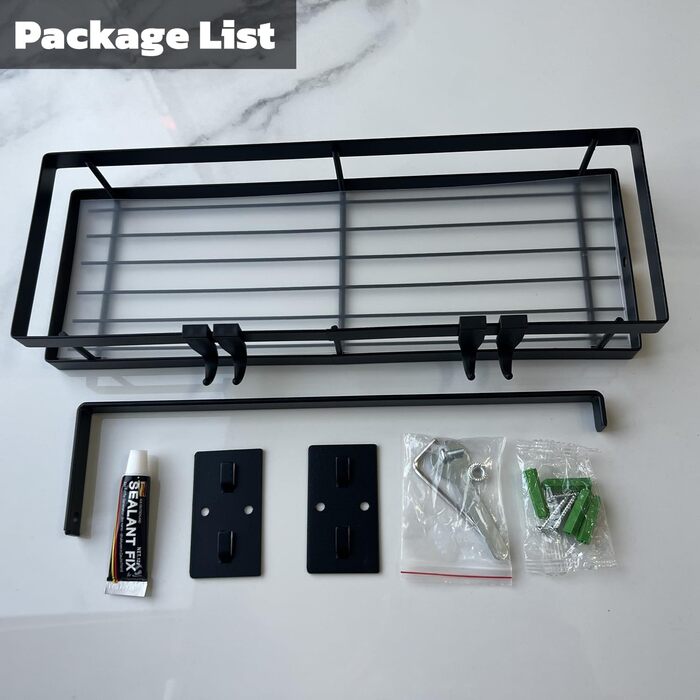 Настінна полиця для спецій, кухонна полиця без свердління, настінна полиця для кухні з 4 гачками та тримачем для кухонних пакунок для кухні, ванної кімнати, комода, полиці для спецій тощо