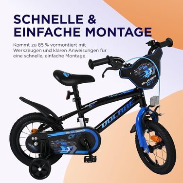 Дитячий велосипед Volare Super GT Blau 12 35 років 2 ручних гальма, знімні бічні колеса, захист ланцюга та світловідбивачі Регульоване сідло Подарунок для дівчаток та хлопчиків