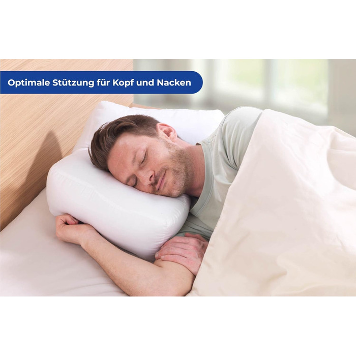 Подушка Maximex Comfort Side Sleeper, подушка для підтримки шиї, приємна якість, наповнювач з високою щільністю, можна прати, біла, бавовна, поліестер, 52 x 40 x 16,5 см