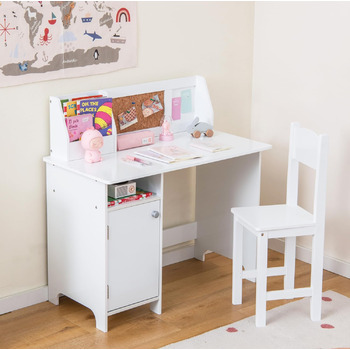 Дитяча парта LIFEZEAL з дерев'яним стільцем, навчальний стіл з відсіком для зберігання та дошкою, дитяча сидяча група від 3 років,
