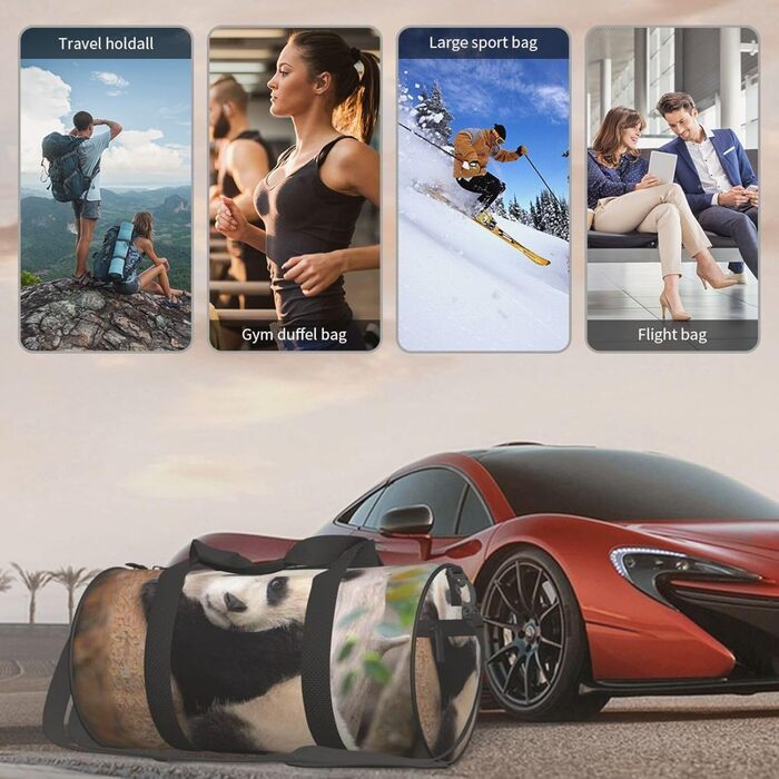 Спортивна сумка, дорожня сумка, милий принт панди, сумка для ночівлі, чорна, універсальний розмір, сумка для подорожей