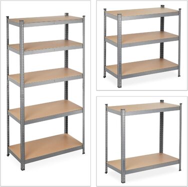 Міцний стелаж 180x90x40 см, металевий стелаж для підвалу та гаража, 5 полиць з МДФ з регульованою висотою, до 875 кг, вставний стелаж, оцинкований, роздільний