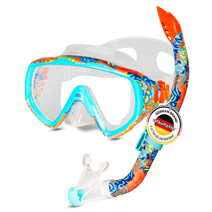Надзвичайно зручний дитячий комплект для підводного плавання, маска для дайвінгу з надм&39яким силіконом, 7-14 років, кришталево чистий вид крізь загартоване скло Coral