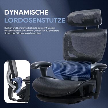 Ергономічне офісне крісло COLAMY з підставкою для ніг крісло керівника з високою спинкою, регульованим підголівником та 3D-підлокітниками дихаюча сітка, динамічна поперекова підтримка, регулювання висоти чорний колір