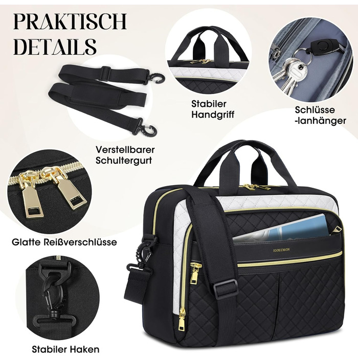 Жіноча сумка для ноутбука 17,3 дюйма, портфель, водонепроникна сумка для ноутбука, робоча сумка, бізнес-сумка, сумка через плече, сумка-мессенджер 17,3 дюйма, чорно-біла