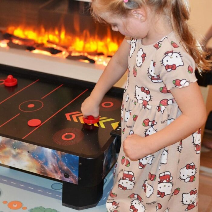 Стіл для аерохокею для дітей віком від 6 років, гра в аерохокей для столів з вентилятором/двигуном, стільниця для аерохокею для 2 гравців, включаючи 4 шт. овхачі, 4 шайби, лічильник рахунків, режим нульової гравітації 102x52x20 см