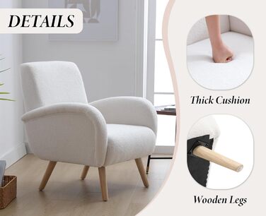 Сучасне крісло для відпочинку, м&39яке крісло з високоякісним штучним хутром та ніжками з масиву дерева, надзвичайно зручне крісло для читання для вітальні, спальні, легке складання, білий колір