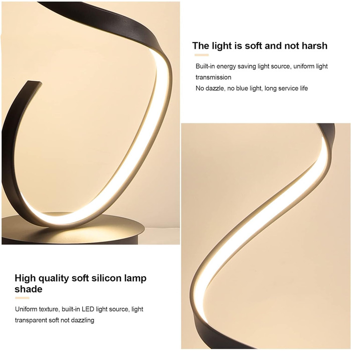 Сучасний світлодіодний торшер, креативний спіральний дизайн торшер з регулюванням яскравості, сучасний торшер для вітальні, спіральний торшер для спальні, вітальні, офісу або кабінету, 1,33 м (чорний)