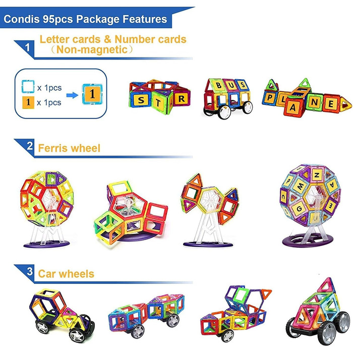 95 Pieces, Magnetic Toys Magnets for Children Magnetic Building Blocks Set Toy Magnetic Games for Children Gift from 3 4 5 6 7 8 Y