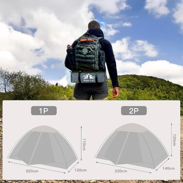 Двомісний кемпінговий намет Night Cat водонепроникний туристичний намет для двох осіб, легке встановлення, легкий, для походів на задньому дворі, армійсько-зелений