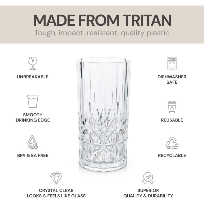 Стакани для пиття Myrtle Beach, високі, прозорі, набір з 4 шт. , ударостійкі, можна мити в посудомийній машині, пластик Tritan, не