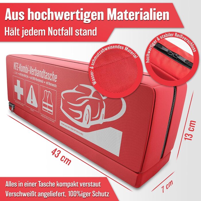 Автомобільна комбінована сумка HELDENWERK (3 в 1) відповідно до чинного стандарту 2024 - Вкл. попереджувальний трикутник, попередж