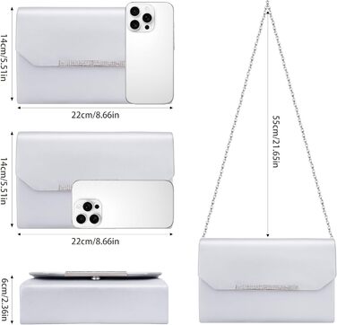 Сріблясте вечірнє клатч-гаманець Larcenciel Чорний Крокодил з лакованої шкіри, прикрашене стразами та ланцюжком, ідеально підходить для весілля, випускного балу або коктейльної вечірки