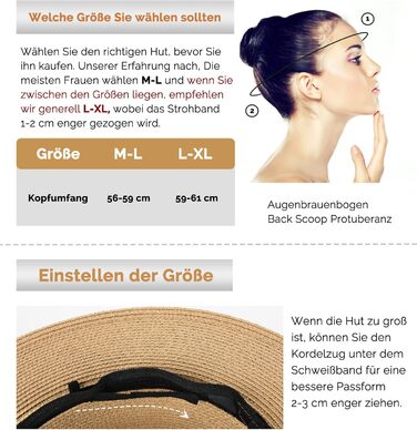 Унісекс Панама Капелюх Широкий козирок Літній капелюх Захист від УФ-випромінювання Сонячний капелюх з ремінцем підборіддя Пляжний капелюх для чоловіків та жінок Регульований солом&39яний капелюх ML Хакі