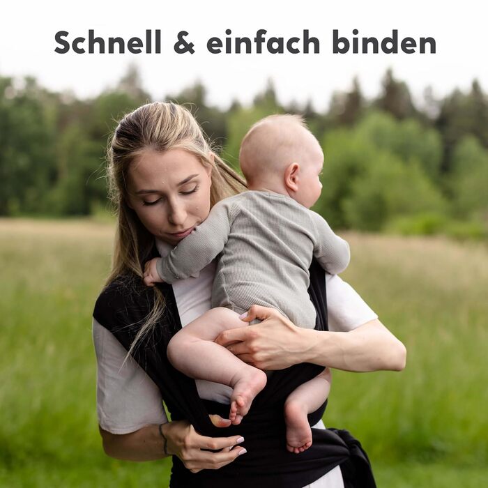 Еластична переноска для новонароджених від народження та малюків до 16 кг - Легко зав&39язується (чорна)