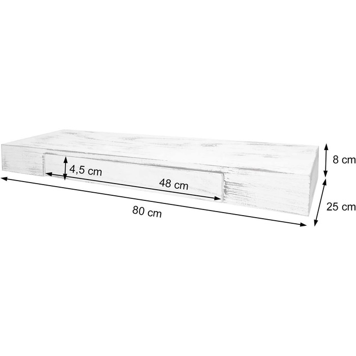 Настінна полиця Mendler HWC-H37, плаваюча полиця настінна полиця підвісна полиця, шухляда з масиву дерева 8x80x25см - сіра, пошарп