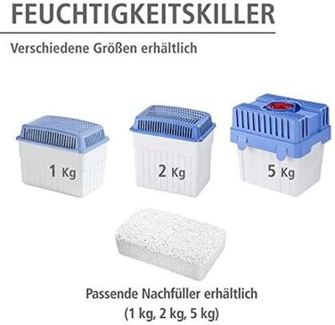 Осушувач повітря WENKO 24 x 16 x 15 см з гранульованим блоком 5 кг, вміщує до 1,4 літра вологи багаторазовий, зменшує цвіль і запахи, білий
