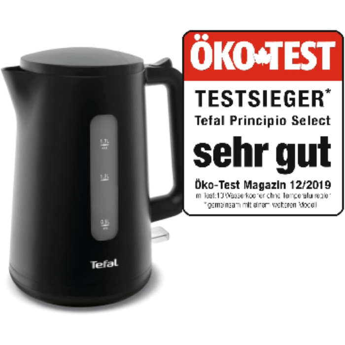 Чайник Tefal KO2008 Principio Select 2400 Вт Резервуар для води 1,7 л Автоматичний вимикач Фільтр проти накипу чорний матовий сингл