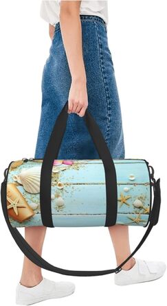 Спортивна сумка, дорожня сумка, пляжна тематика, принт мушлі, сумка на нічліг, чорна, універсальний розмір, сумка для подорожей