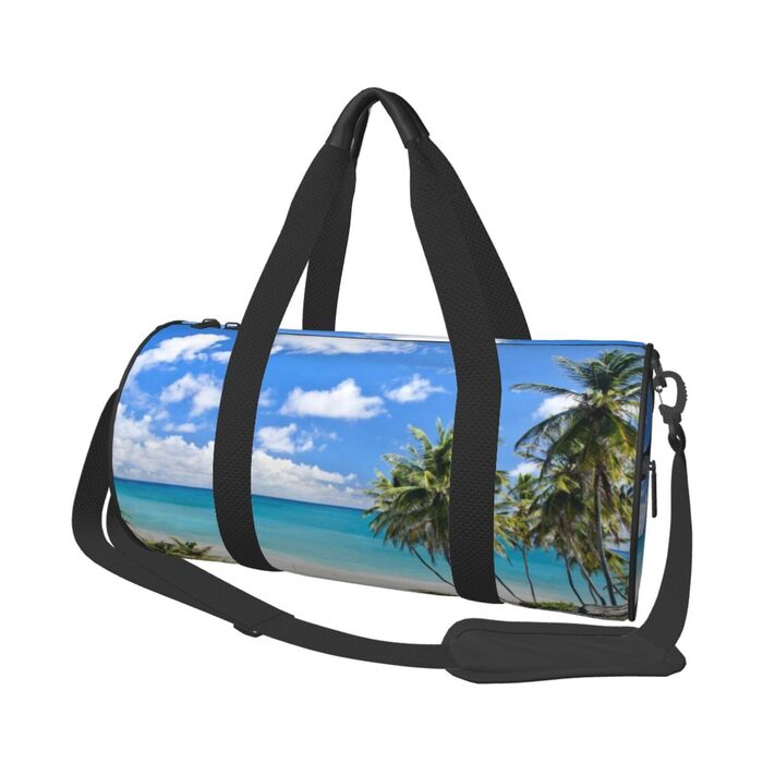 Спортивна сумка / Дорожня сумка, біла, з пляжним принтом, сумка на нічліг, чорна, універсальний розмір, сумка для подорожей