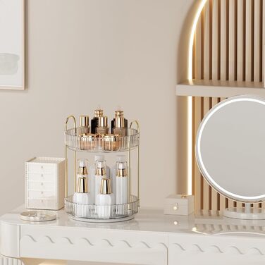 Органайзер для макіяжу, обертовий на 360 косметичний органайзер великої місткості, багатофункціональний косметичний органайзер для комода, туалетного столика, спальні, ванної кімнати, 2 шари, прозорий