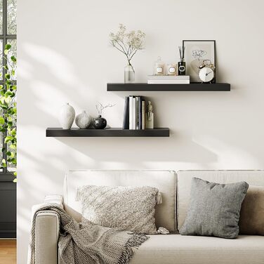 Настінна полиця HOOBRO, плаваюча полиця, 2 шт., міцні настінні полиці, підвісні полиці 80 x 20 x 3,8 см, з невидимими кронштейнами, для ванної кімнати, спальні, кухні, офісу, вітальні, чорна EBK80BJP201 Чорний 80 см