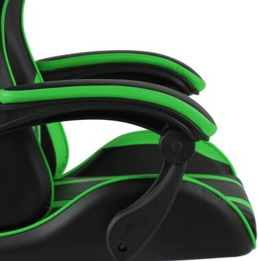 Геймерське крісло з підставкою для ніг, чорно-зелена штучна шкіра