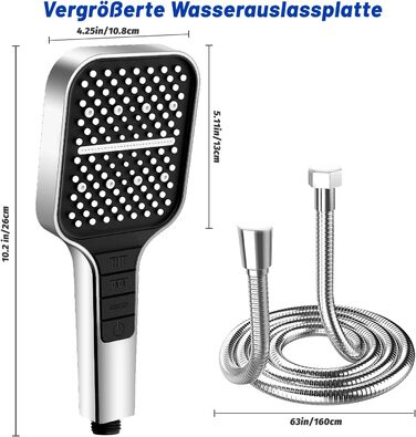 Душова лійка зі шлангом 1,5 м, 7 режимів розпилення, економія води, душова лійка дощовий душ з кнопкою зупинки та самоочисною силіконовою насадкою, регулювання однією рукою, великий напір душової лійки, що збільшує 7 режимів, душова лійка срібляста зі шла