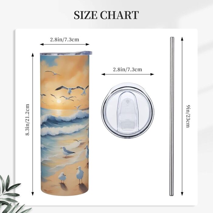Кружка з прямою трубочкою, дизайн чайки, друкована, підходить для кемпінгу, офісу та дому, 590 мл
