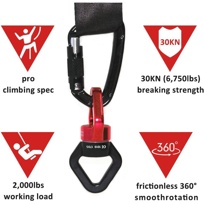 Поворотний з&39єднувач 30 кН, JIAMEIYI Обертовий пристрій Безпека на відкритому повітрі та в приміщенні Алюмінієвий сплав 360 Ротатор Гойдалка Спіннер Канат Поворотний ротор для скелелазіння Чорно-червоний