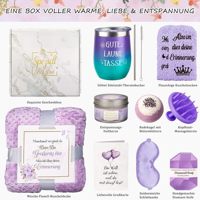 Подарунки Giftota для жінок, дівчини - Подарунок на день народження - Подарунковий набір для здоров&39я - Подарунки для швидкого одужання та підтримки - Ідеї подарунків для мами, сестри, доньки, колеги, тітки, дружини - Фіолетовий