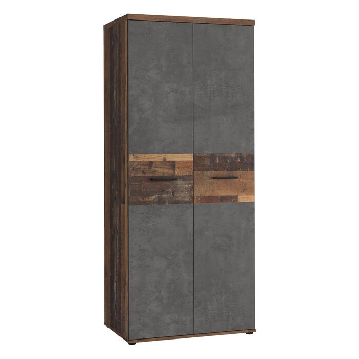 Гардероб Forte Winnie 80, рустикальна шафа з орними дверима, 2-дверна, полиці, простора, декор Old Wood Vintage під дерево/імітація бетону темно-сірий, 79,9 см завширшки x 189 см заввишки x 53,7 см темно-коричневий/сірий