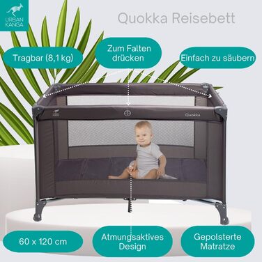 Дитяче ліжечко Urban Kanga QK з боковим відкриттям 60x120 см (ліжечко QK, темно-сіре)