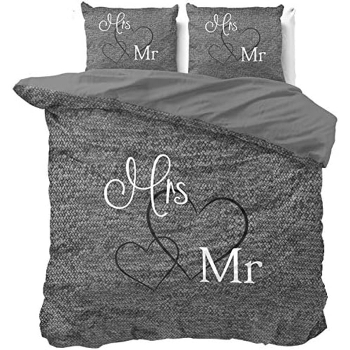 Комплект постільної білизни Sleeptime Partner Mr. and Mrs. 200 см x 200 см, 3 предмети, сірий - М&39які підодіяльники, що не потребують прасування, на блискавці - Сірий комплект постільної білизни зі 100 бавовни - 2 наволочки 80x80 см, 200 x 200 см 80 x 8