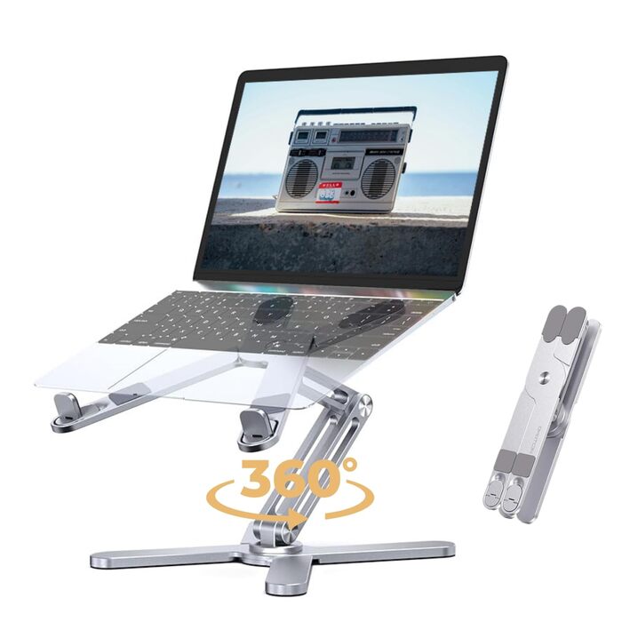 Підставка для ноутбука з поворотною базою на 360, регульована по висоті, ергономічна складана підставка для ноутбука, сумісна з iPad та MacBook/всіма ноутбуками до 16 дюймів (срібляста)