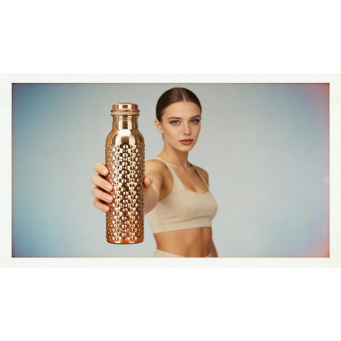 Пляшка з чистої міді об&39ємом 32 унції з футляром для перенесення, мідна пляшка для води об&39ємом 1 літр для офісу, йоги, спорту (натуральне покриття) Пляшка з натурального кованого металу